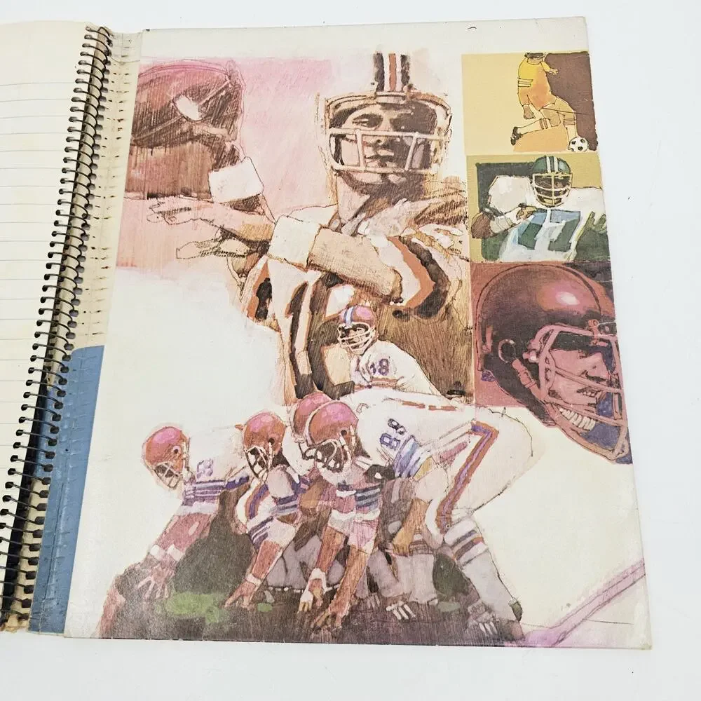 Vintage 1970's Mead Sports Spiral Organizer Notebook Folder Baseball Football